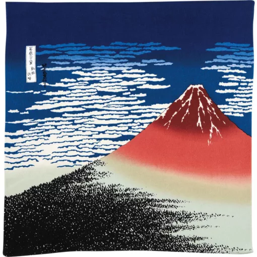 Furoshiki Ajándékcsomagoló Kendő – 70 × 70 cm, Vörös Fuji (Hokusai) mintás