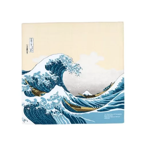 Furoshiki Ajándékcsomagoló Kendő – 70 × 70 cm, Nagy Hullám (Hokusai) mintás